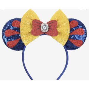 DISNEY SNOW WHITE MOUSE EARS HEADBAND Hat Glitter Crystals Sequins & BOW NEW!